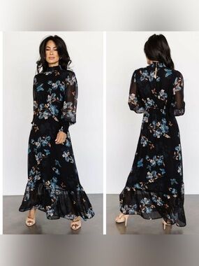 Baltic Born Black Floral High-Neck Long Sleeve Maxi Dress